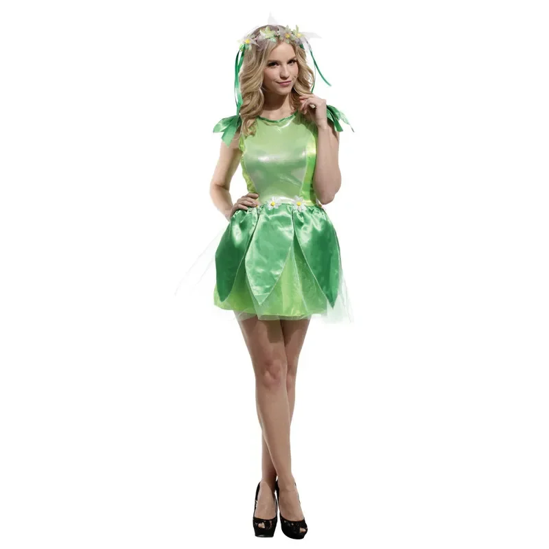 Carnival Party Halloween Costumes Girls Tinkerbell Princess Dress Women Woodland Green Fairy Elf Cosplay for Adult