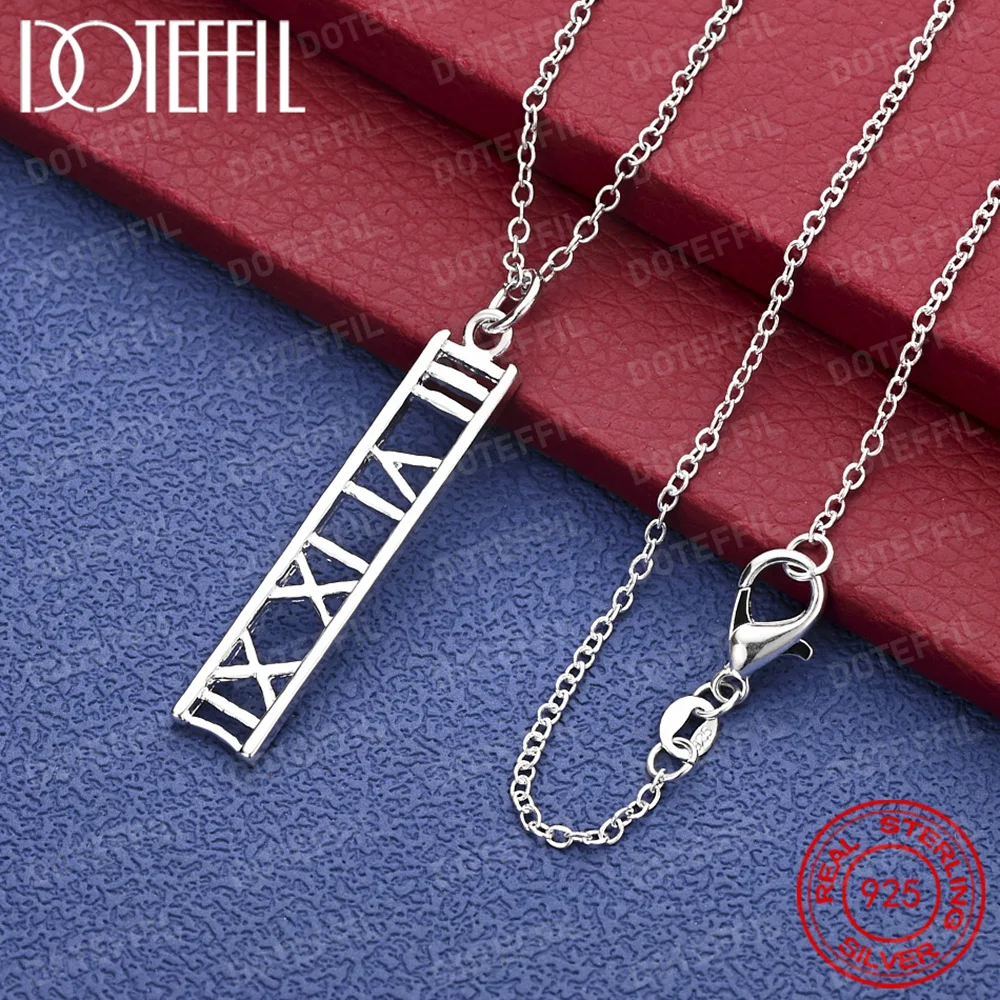 

Ожерелье из стерлингового серебра 925 пробы с римскими цифрами и квадратным кулоном для женщин и мужчин, обручальные украшения