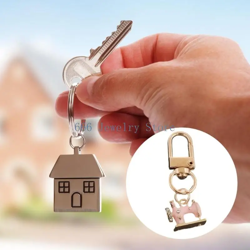 F2TD 4pcs Handmade Sewing Machine Keyring With Sparkling Rhinestones Antique Design Daily Companion For Bags Keys Gifts