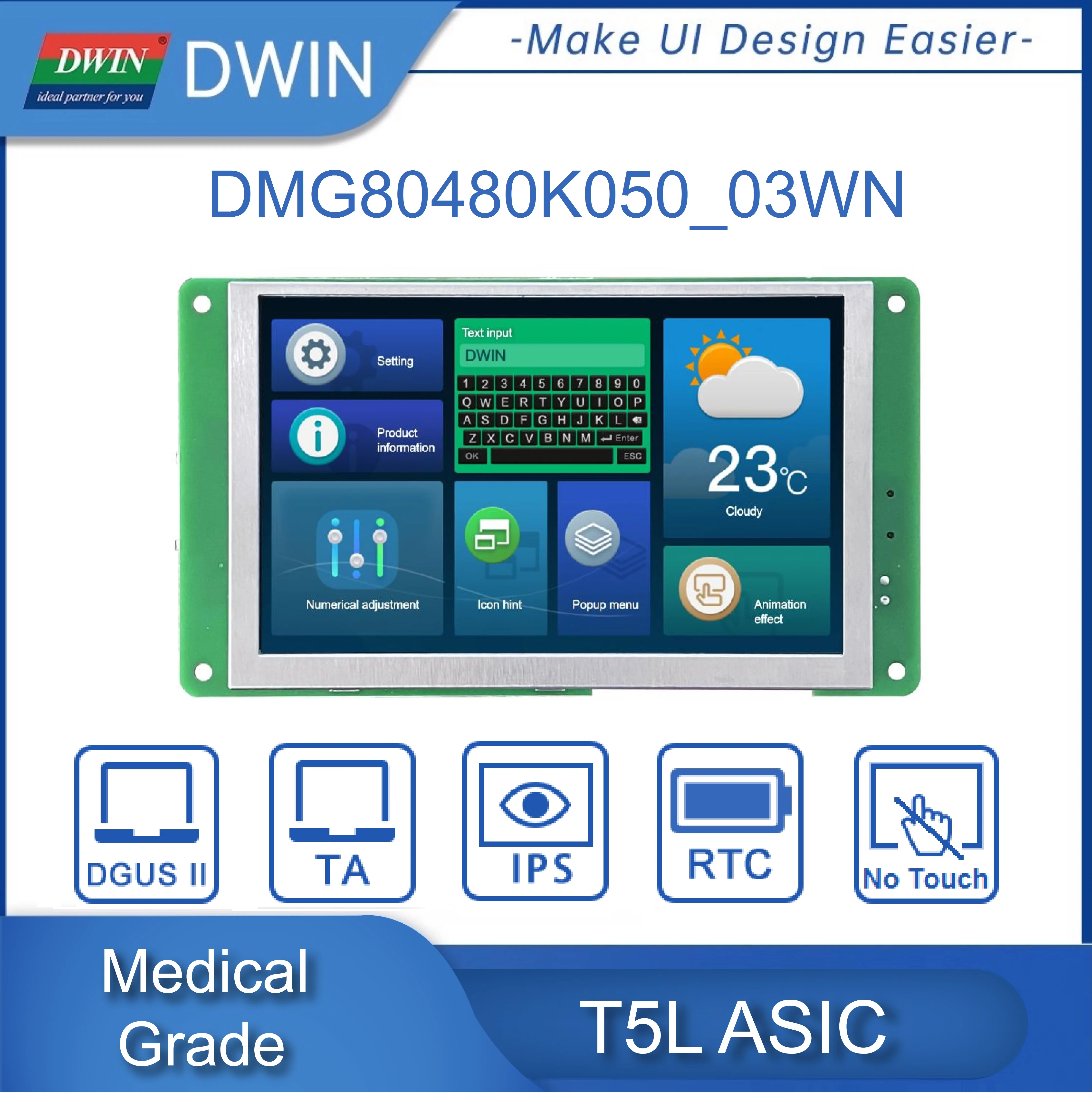 Imagem -03 - Módulo Conformal do Ips Lcd do Revestimento da Categoria Médica de Dwin Toque Esperto Hmi Dmg80480k050 _ 03w Pixéis 800x480 Rs232 Rs485 Uart