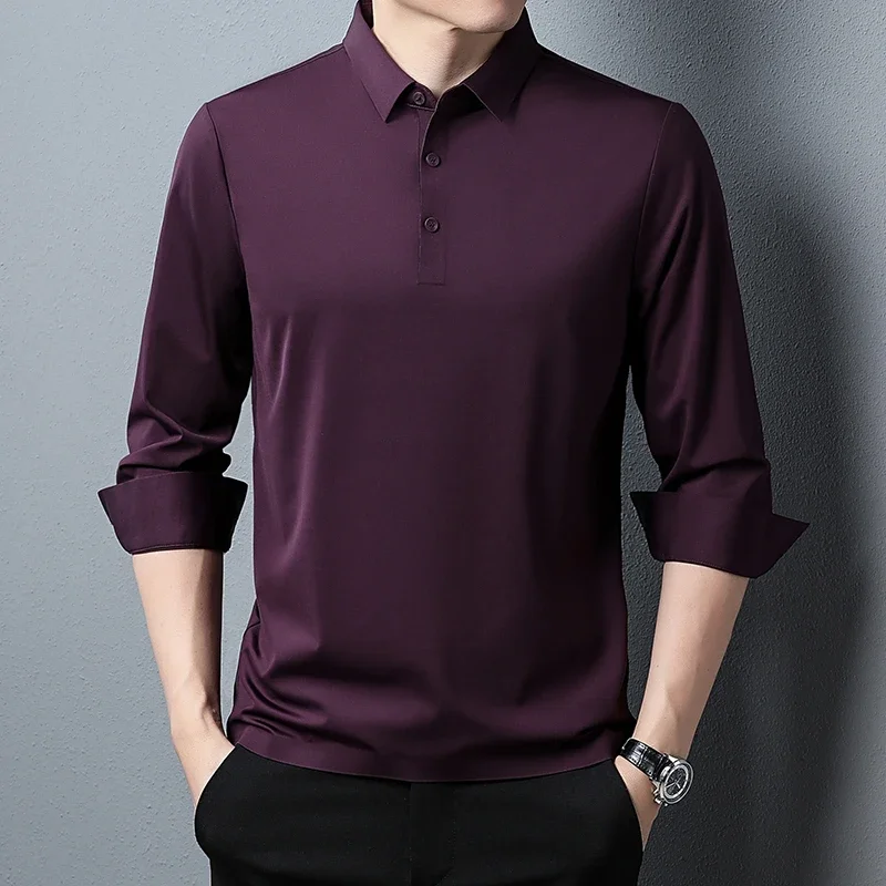 Tcyeek 100% Sơ Mi Lụa Cho Nam Quần Áo Tay Dài Chui Phong Cách Doanh Nhân Áo Thun Nam Áo Camisas Y Blusas zm2917