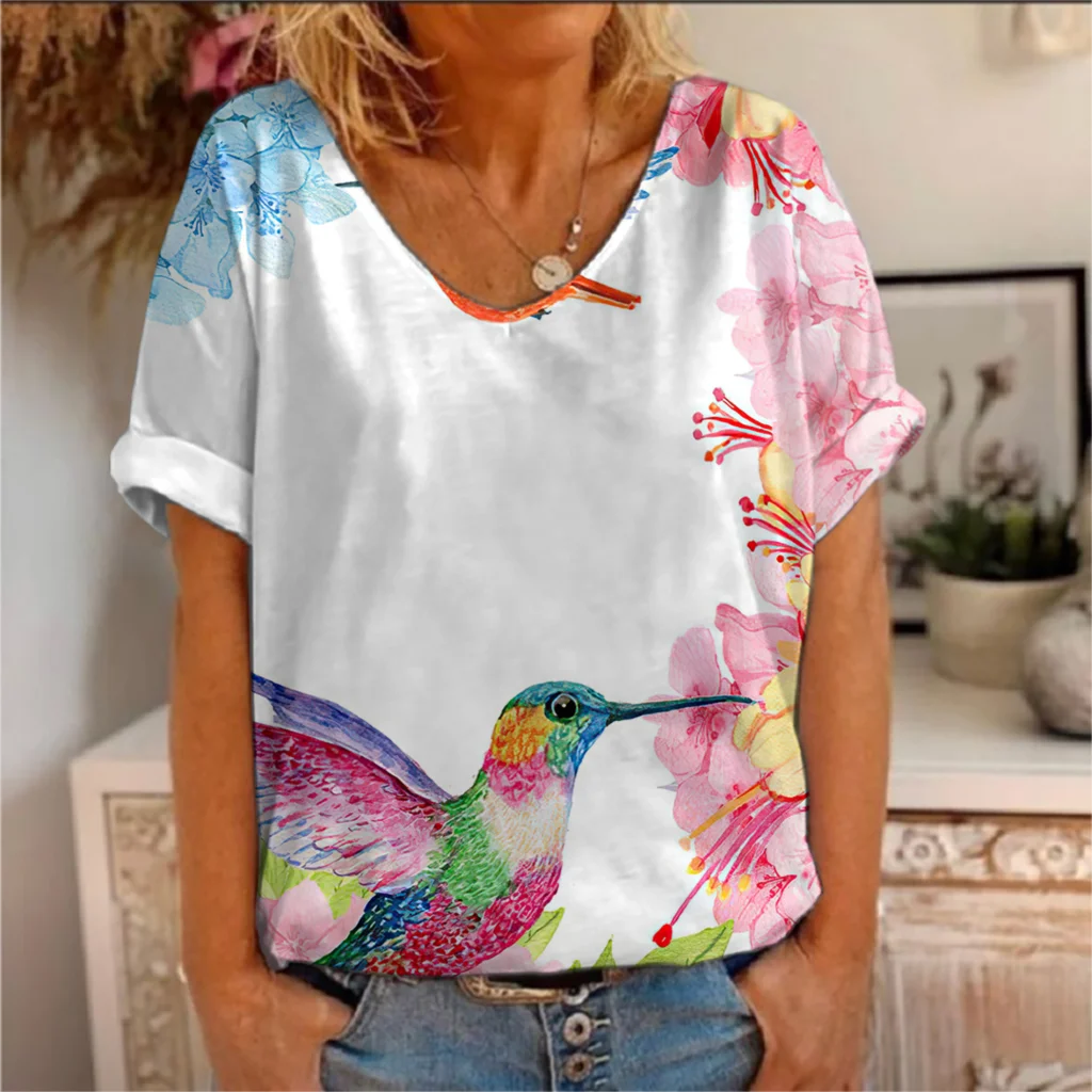 Las ptak 3D drukuj koszulki damskie Peacock Y2K topy kobieta V-neck Streetwear T koszula kobiet ponadgabarytowych koszulki odzież w stylu Harajuku