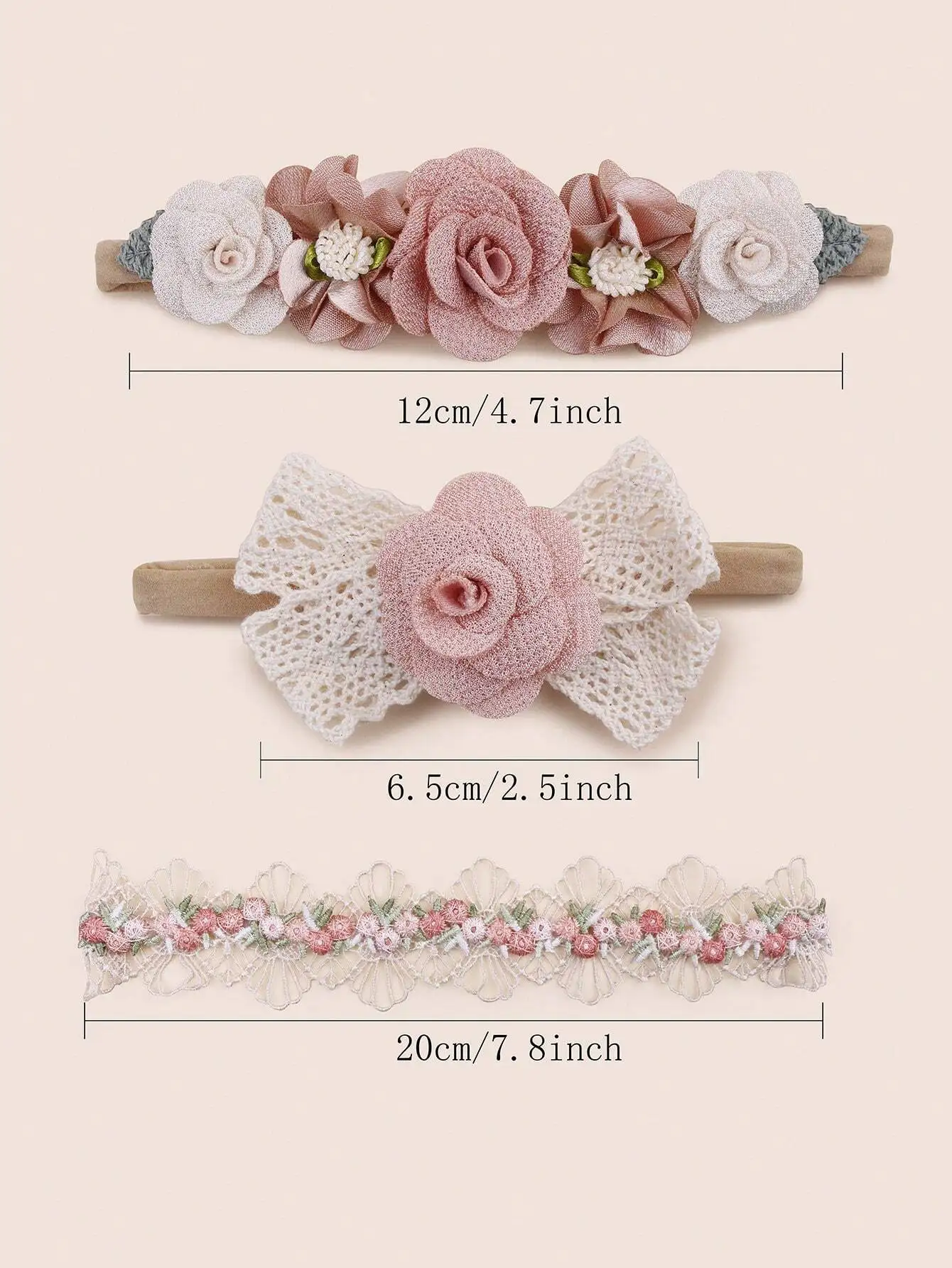 

Набор из 3 шт. розовых кружевных повязок на голову для малышей с бантом и цветком, ко Дню святого Валентина