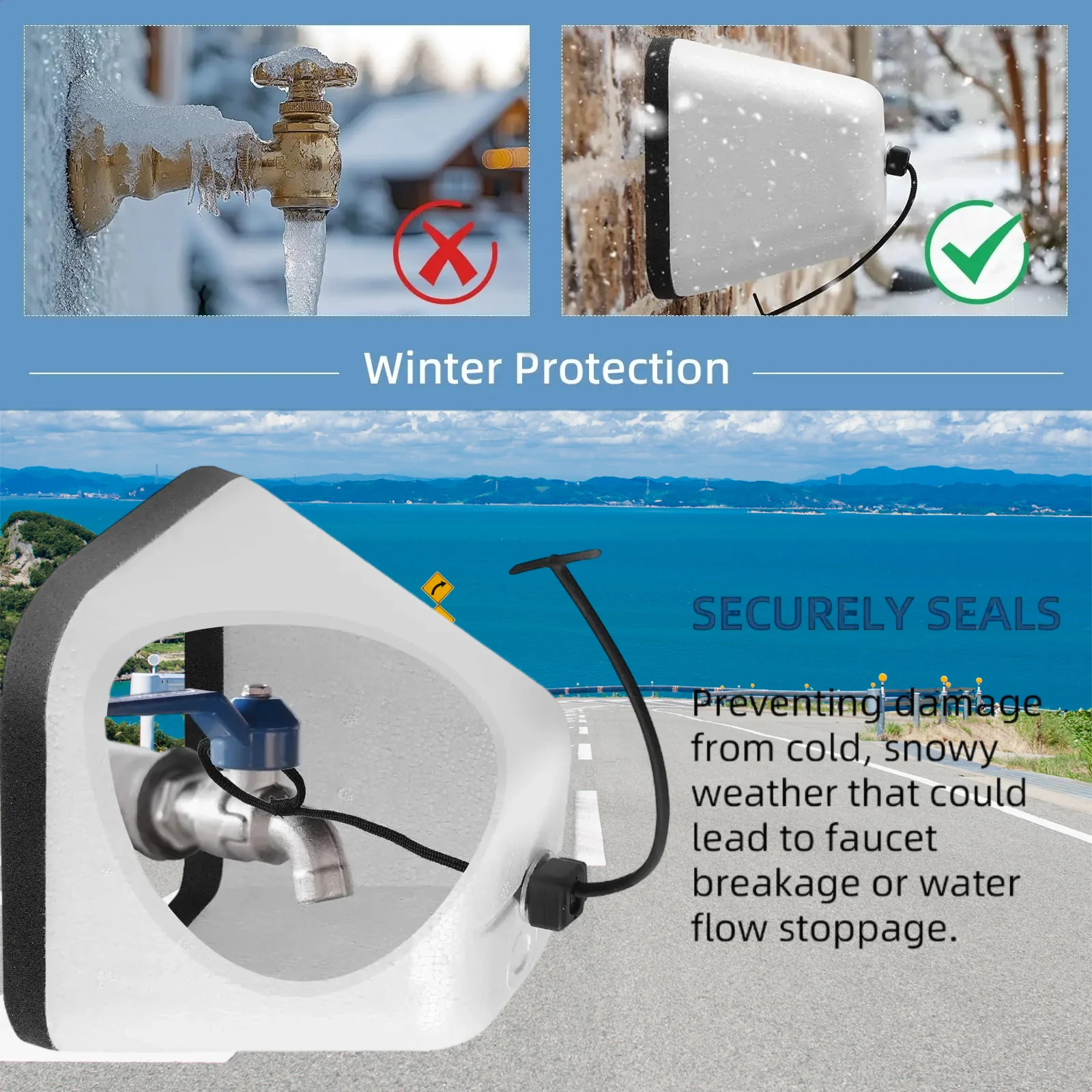 قطعتان من أغطية الصنبور الخارجية لفصل الشتاء، غطاء صنبور خارجي من الفوم الأبيض للحماية من التجميد، غطاء صنبور خارجي قابل لإعادة الاستخدام