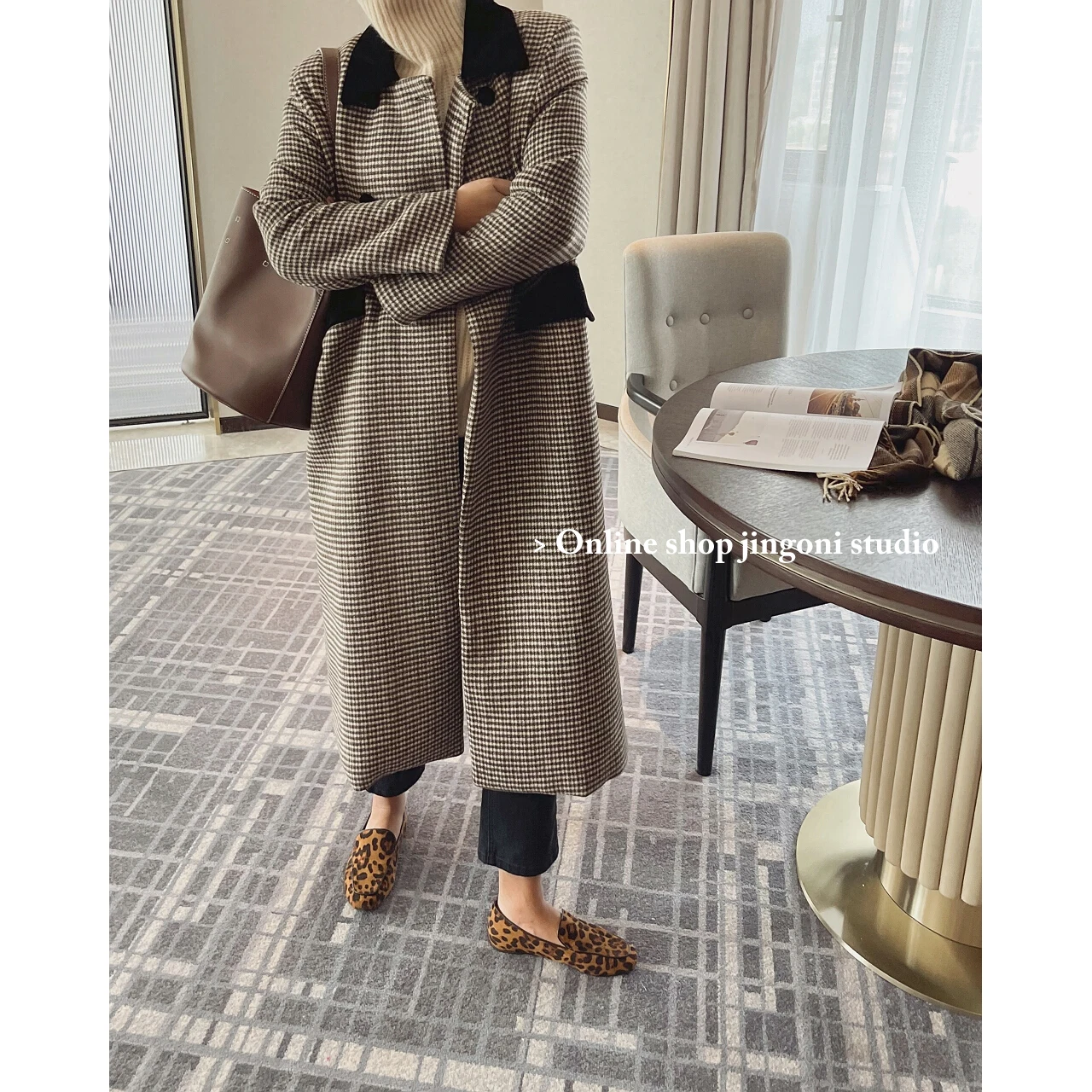 2022 Woman Oem Plaid Woolen Tweed Heavy Blazers Long Jackets Coats Clothes Korean Fashion Tops Vintage Winter Trench Overcoat