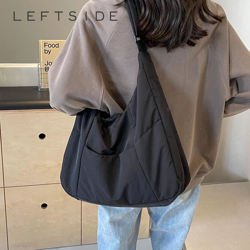 LEFTSIDE Modna damska torebka na ramię z miękkiej tkaniny w jednolitym kolorze Student 2025 Wiosna Y2k Casual Style Big Handbags Crossbody Bags