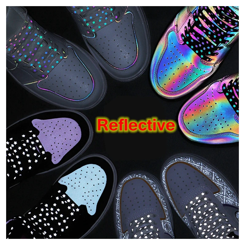 1Pair Reflective Shoelaces Rubber Bands For Shoe Sport Laces Man Woman Luminous Glowing Shoelaces Shoe Accessories 120/140/160CM