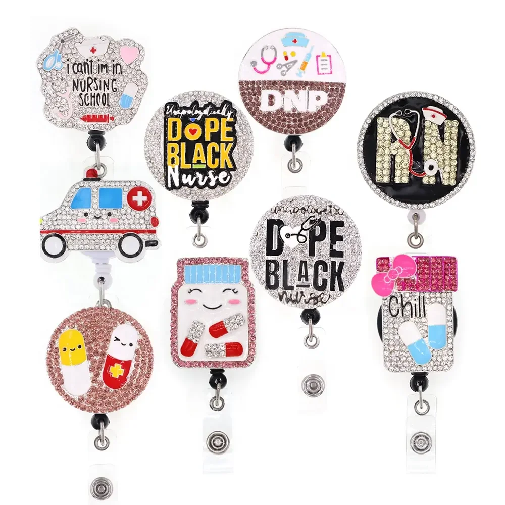 Nurse Accessories Dope Black Nurse Badge Holder Retractable Medical Pill Ambulance Badge Reel for Hospital Office Supply