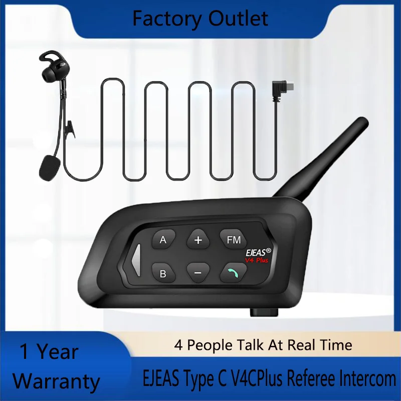 EJEAS 1/2Pcs Type C V4CPlus Referee Intercom Bluetooth Interphone Walkie Talkie for 4 Referees