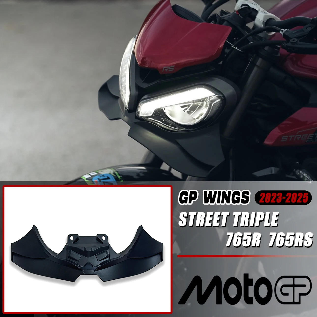 Couvercle d'aile de vent pour Triumph Street Triple 765 R/RS 2023 – 2023, cône aérodynamique, ailes de carénage 765 R / RS, lèvre avant de moto