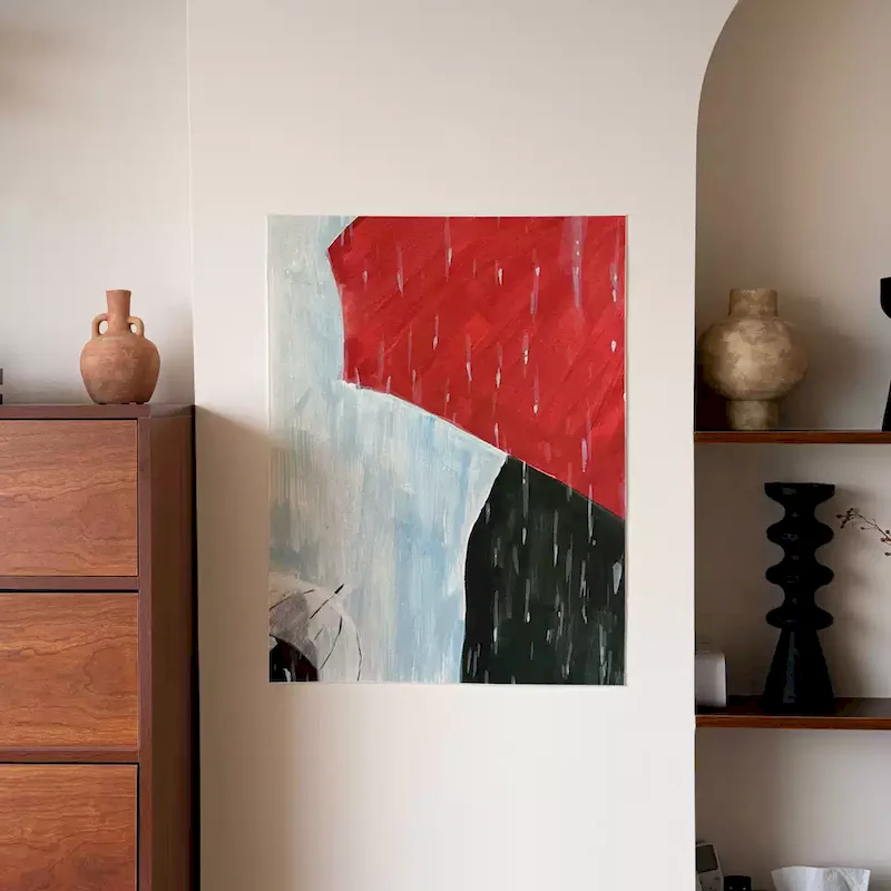 VIKAMA Red Umbrella Rain Abstract Tapestry Wall Hanging Aesthetic Room Decor for Bedroom Wall Art Door Curtain Decoration