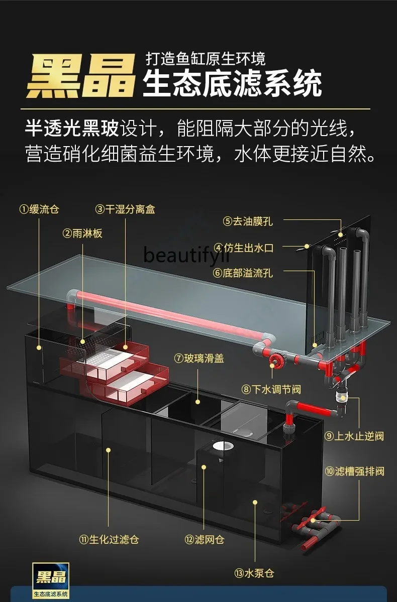 Stream tank South American living room household ecological fish tank bottom filter ultra-white glass side overflowH