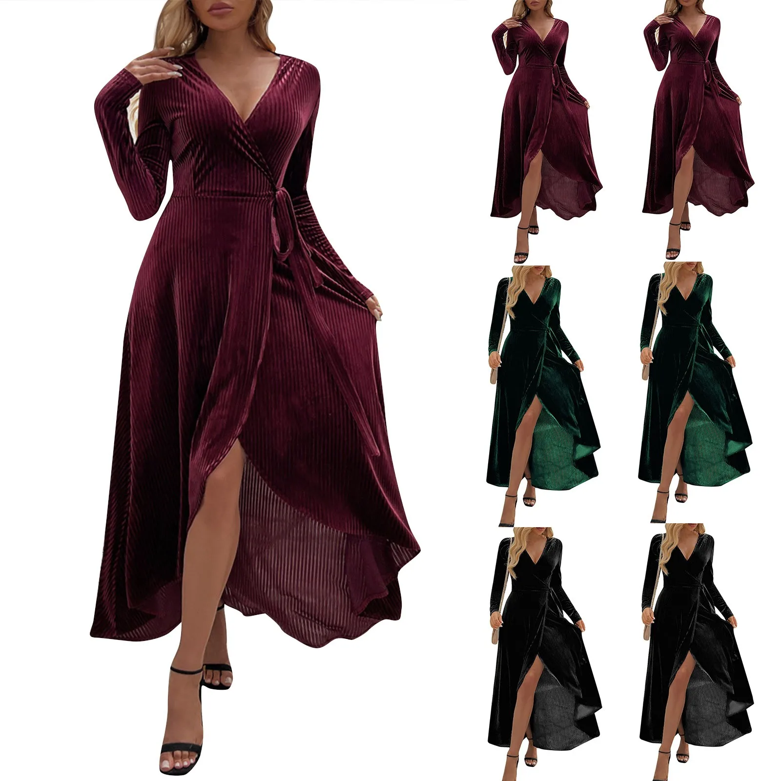 Sexy V-ausschnitt Schlank Club Party Kleid Neue 2025, Mode Langarm Abendkleid Dame Elegante Hohe Taille Split Kleid