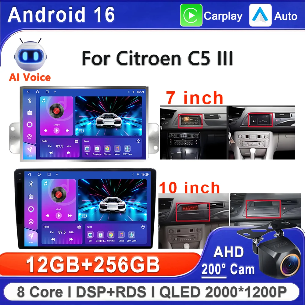 

Android 16 2K Incell Screen Multimedia Stereo For Citroen C5 III Plug and Play High-performance CPU GPS Navigation Touch Screen