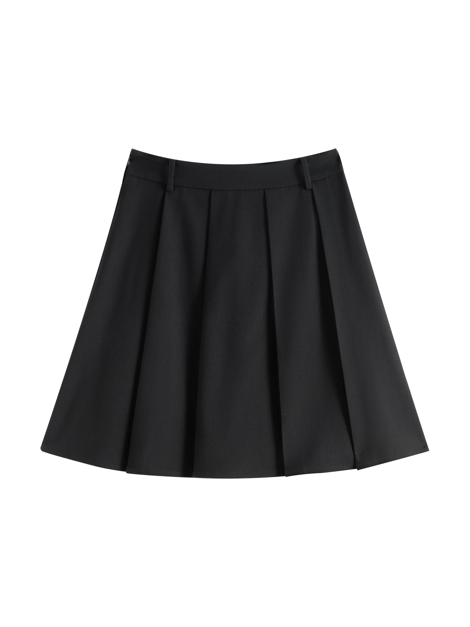 FSLE Women Winter Skirts High Waist Zipper Waist Female Winter Thick Black Pleated Skirt Above-Knee Length Grey Skirt 24FS14425