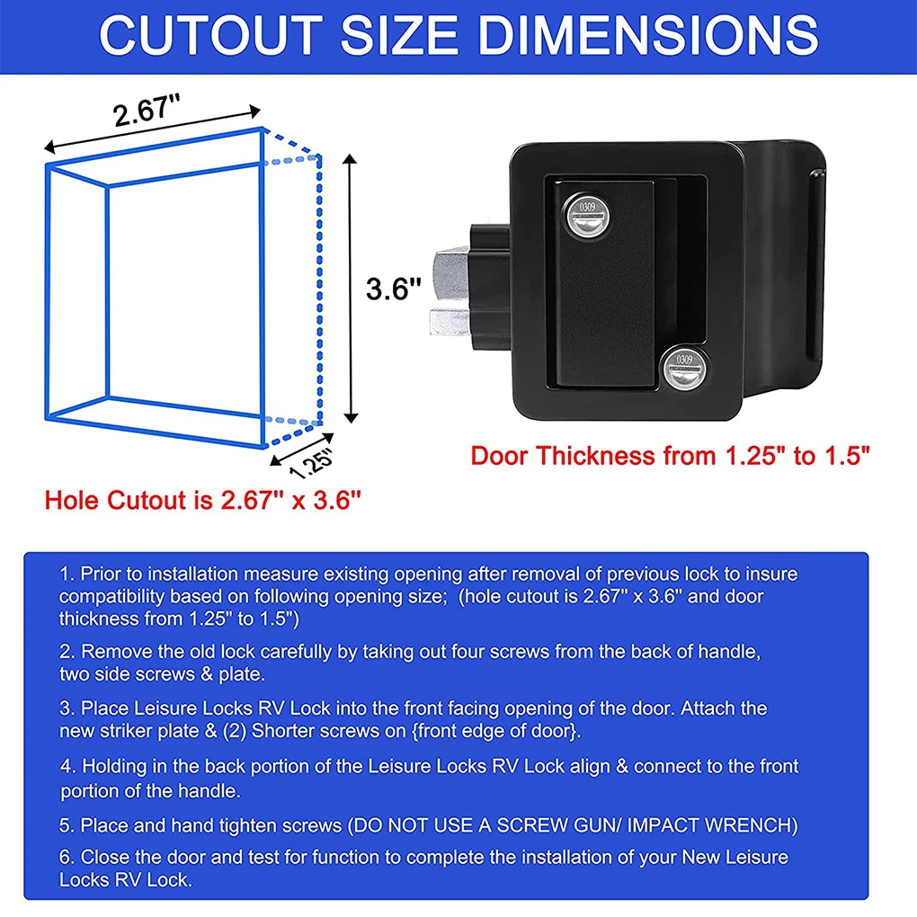 RV 문짝 잠금 래치 교체 부품, 도난 방지 트레일러 내부, 외부 트럭 잠금, 키 캠퍼 잠금 액세서리 포함