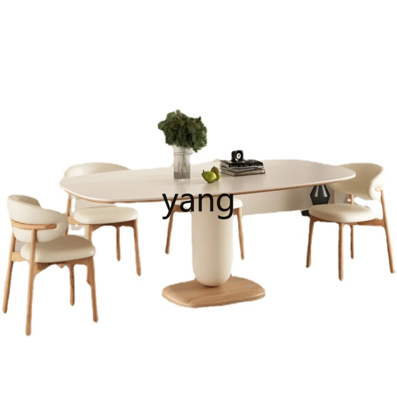 

CX Cream Style Wood Color Stone Plate Dining Tables and Chairs Set Household Small Apartment