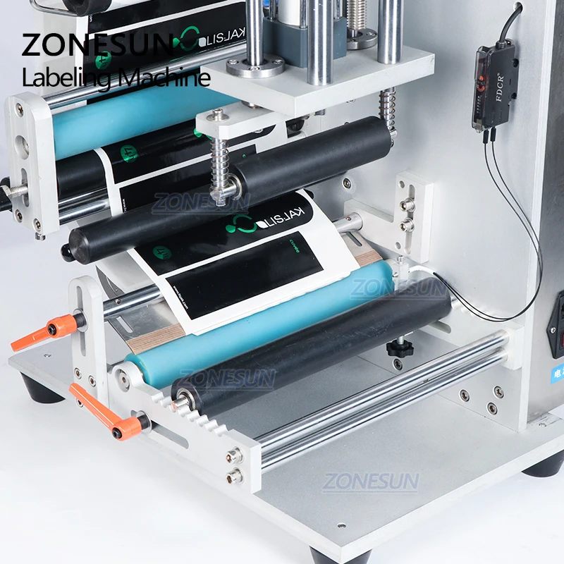 ZONESUN Desktop semiautomatico bevanda rotonda bottiglia di vino doppia etichettatrice etichettatrice etichettatrice