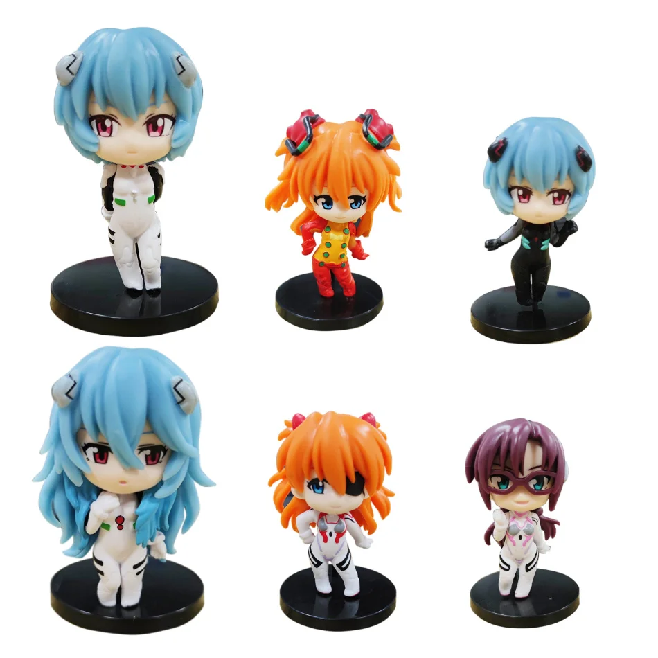 

6Pcs/Set Anime NEON GENESIS EVANGELION EVA Asuka Ayanami Rei Q version Kawaii Figure PVC Model Car Ornaments Toys Doll Gifts