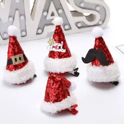 Christmas Hat Hair Clips Sequins Hat Hairpins Festival Christmas Headbands Adult Children Headwear Hair Accessories