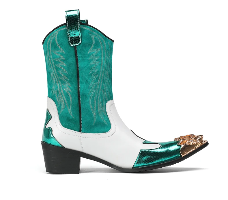 Mode Spitz Männlichen Stiefeletten Plus Größe Party Schuhe Stickerei Cowboy Stiefel Aus Echtem Leder Männer Motorrad Kurze Stiefel – Detail 32