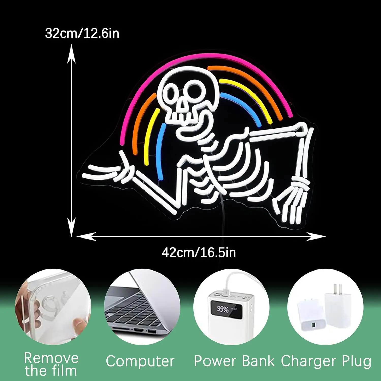 هالوين قوس قزح الهيكل العظمي النيون USB بالطاقة الجمجمة Led ضوء النيون لجميع القديسين حفلة عيد الميلاد غرفة نوم رجل الكهف لعبة الغرفة