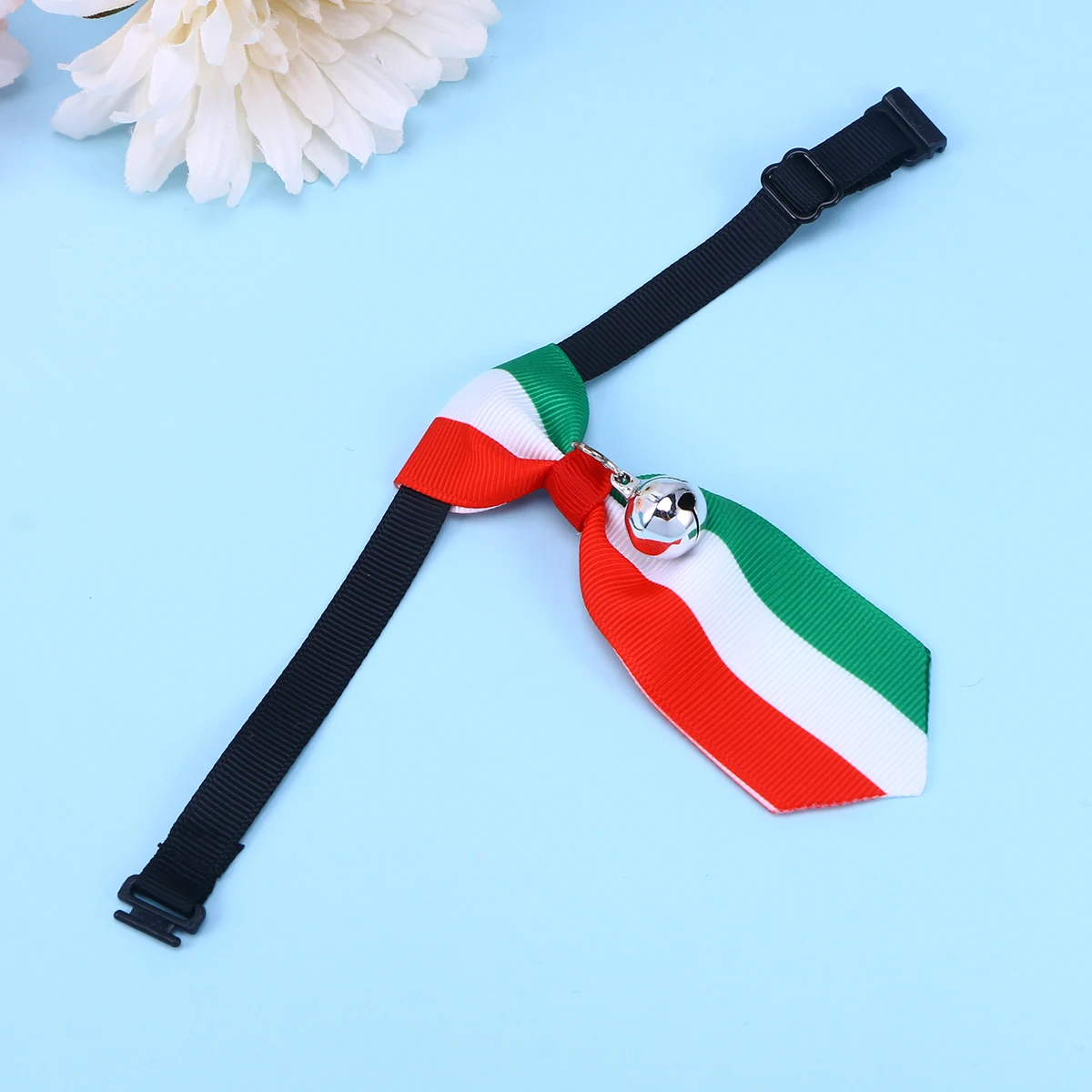 

Pet Small Dog Cat Collar Necktie Bell Adjustable Xs Size Red White Green Stripe Perfect for Christmas Holiday Party Dog Collar