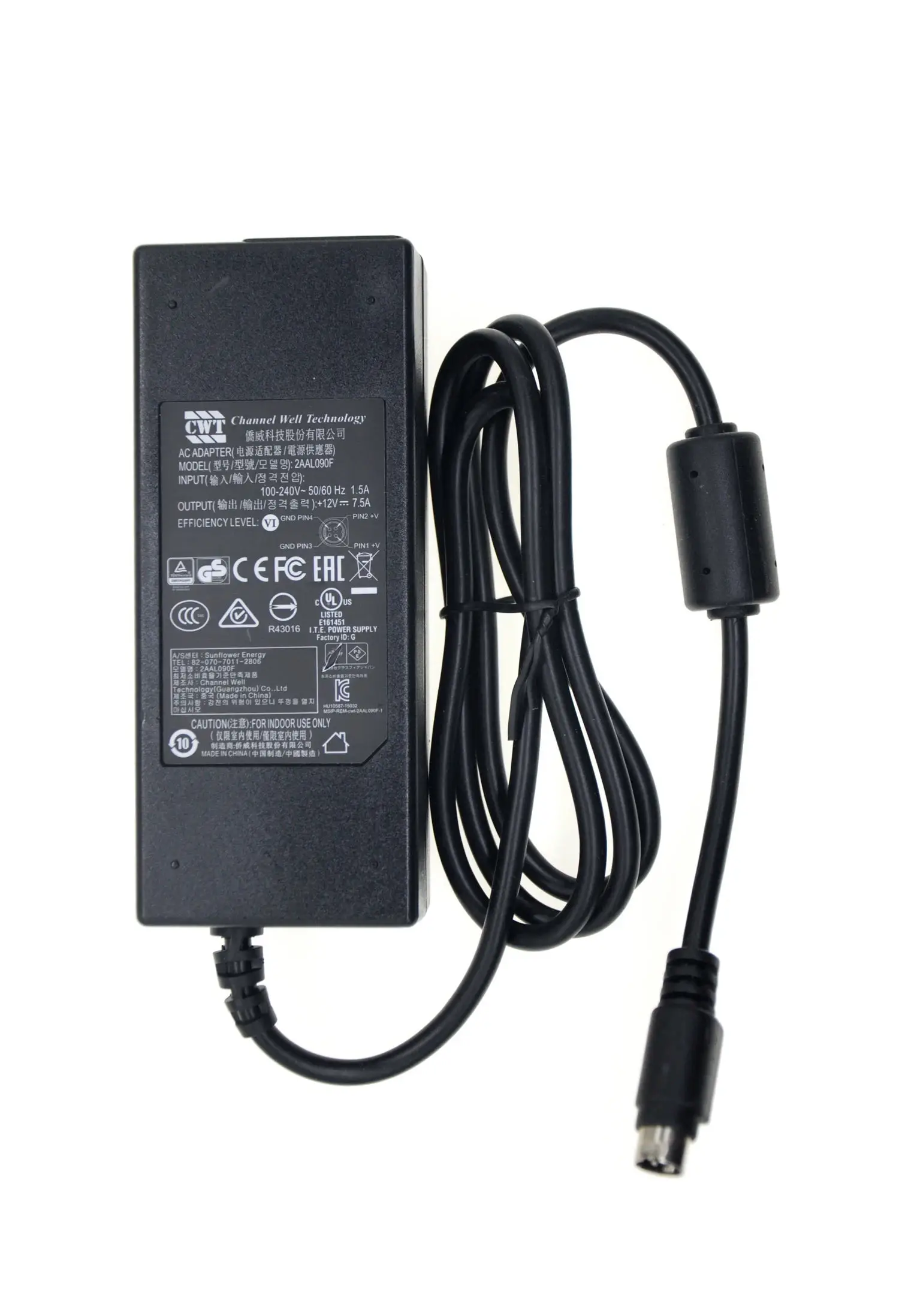 Adaptateur secteur Channel Well CWT 90W 12V 7.5A 2AAL090F CAM090121 pour enregistreur vidéo HIKVISION 7808HW 7816HE 7816HQH-SH