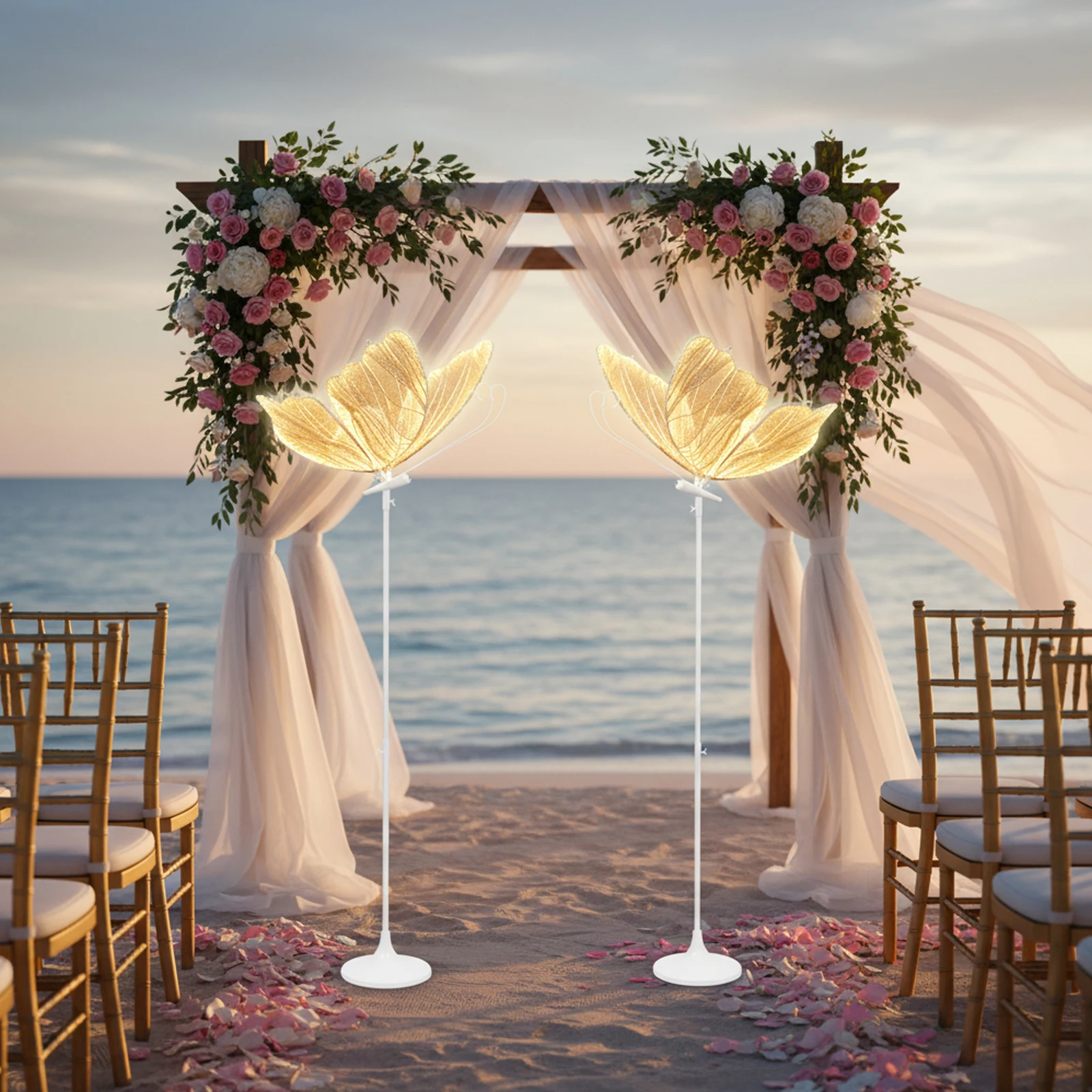 2 قطعة الفضة/الذهب الزفاف فراشة مصباح أرضي الإبداعية فراشة مصباح السقف فراشة معلقة الديكور الدعامة لحفل الزفاف Chri #6