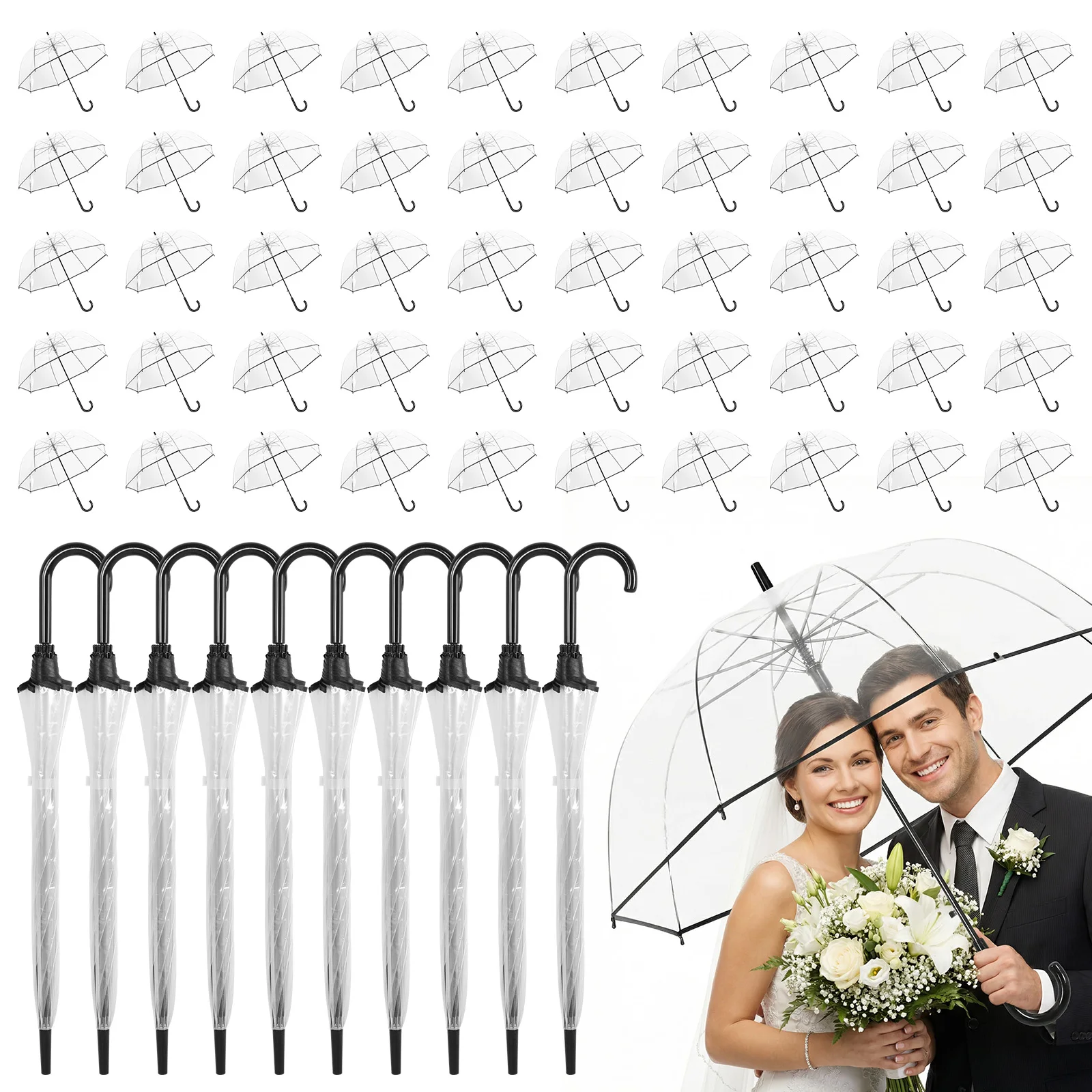 

60pcs Clear Bubble Umbrellas Bulk 8 Ribs Windproof Transparent Wedding Umbrellas Guest Souvenirs for Wedding Party Bridal Favors