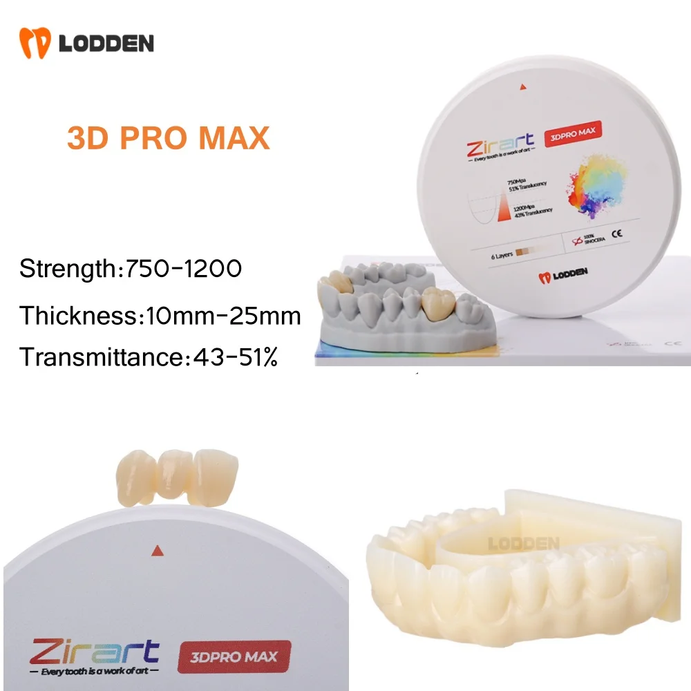 

LODDEN 3D PRO MAX Zirconia Block Dental 10-25mm Denture Lab Materials 98mm A1 A2A3B1B2B3 for CAD CAM Dentist Material Open Syste