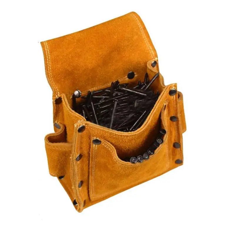 

Cowhide Tool Storage Pouch Carpenter Tool Storage Pouch Woodworking Pocket Wear-Resistant Nail Waist Bag For Construction Tools