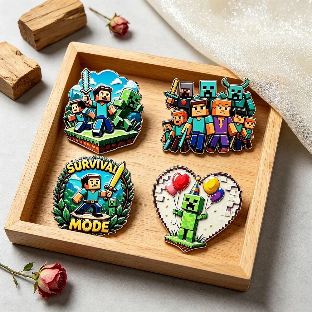 4-teiliges Set mit Game-Pixel-Art-Anstecknadeln für Fans, Kinder und Freunde, Geschenk, Rucksäcke, Kleidung, Dekoration, Party-Pin-Abzeichen