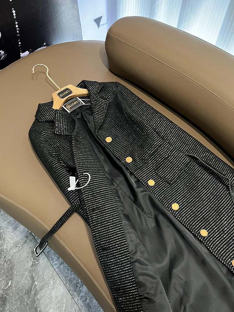 Jesienno-zimowy biały wyszczuplający długi garnitur z kołnierzykiem, styl francuski, elegancki, do pracy, inne materiały00%