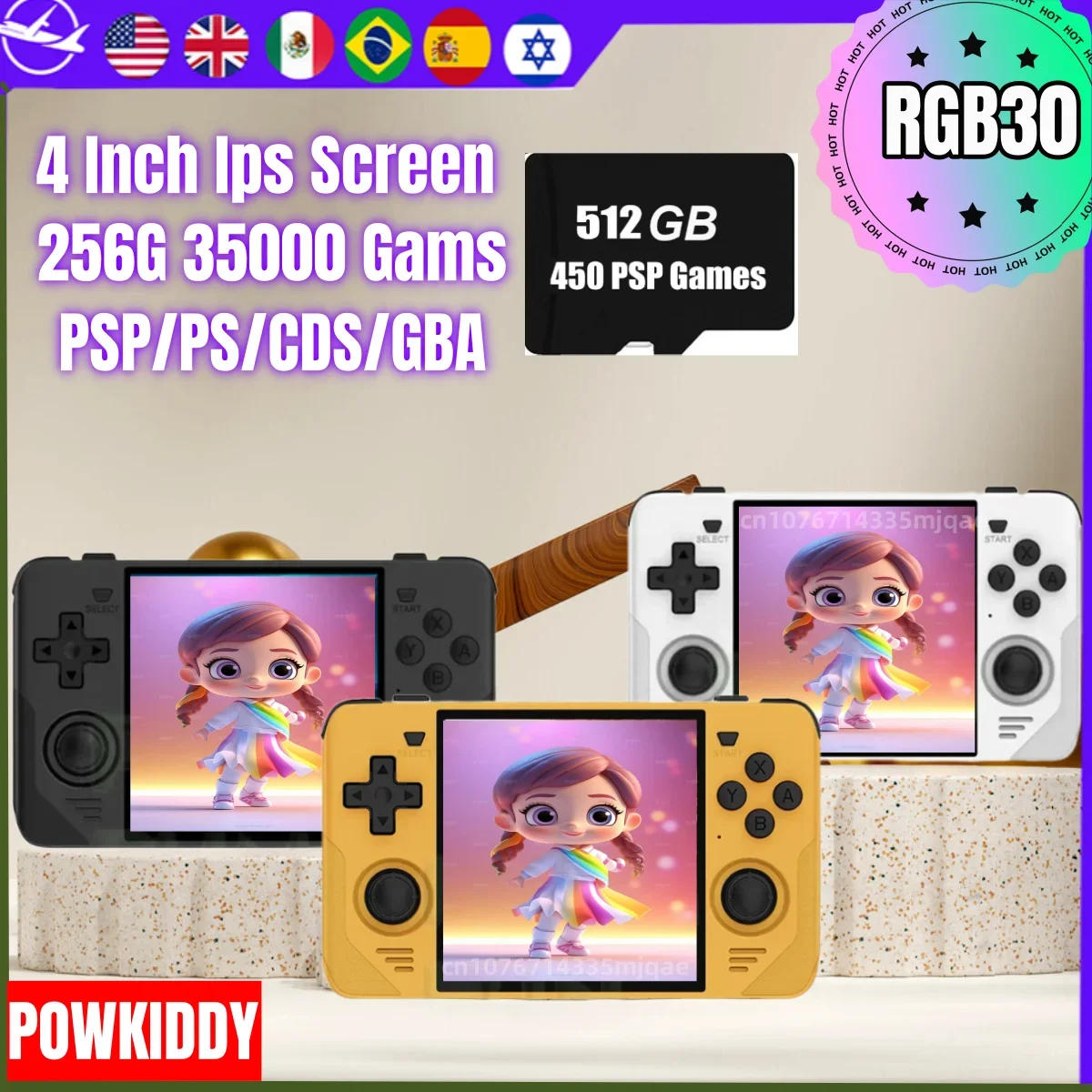 

POWKIDDY RGB30 Retro Pocket Portable 4 Inch 720*720 IPS Screen Handheld Game Console Open Source Linux Systems 512G PSP GAMES