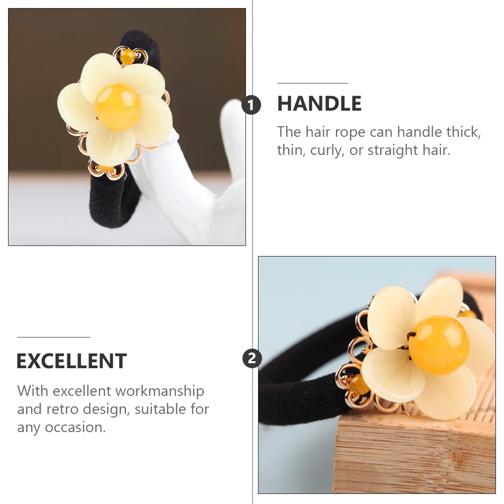

1 шт., цветная резинка для волос с лепестками в китайском стиле, веревка для волос ханьфу, эластичный держатель для хвоста, цветочные бусины, медные аксессуары, подарок для женщин