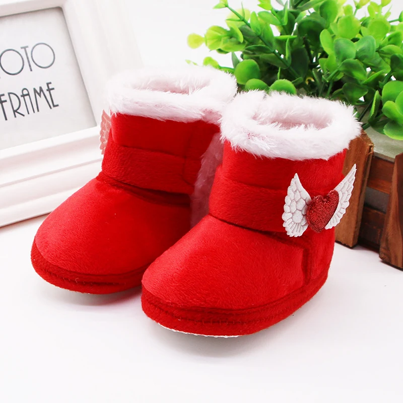 

Winter Baby High Top Snow Boots Angel Infant Plush Shoes Thick Warm Anti-skid Soled Newborn First Walkers Kids Foot 10.5-12.5CM