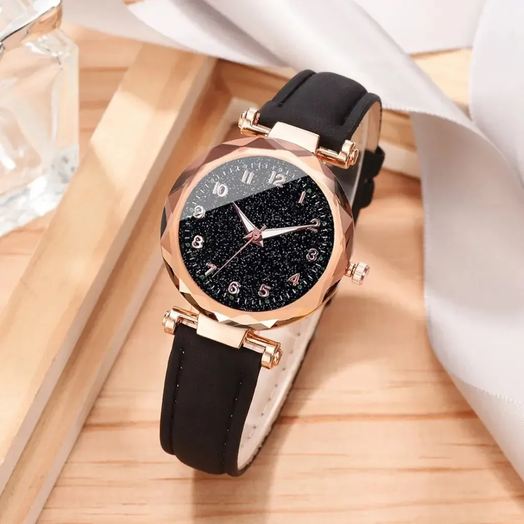 5pcs Set of analog watches for women, new simple and casual wristwatch, black bracelet without box, fashion for women, 5 pieces