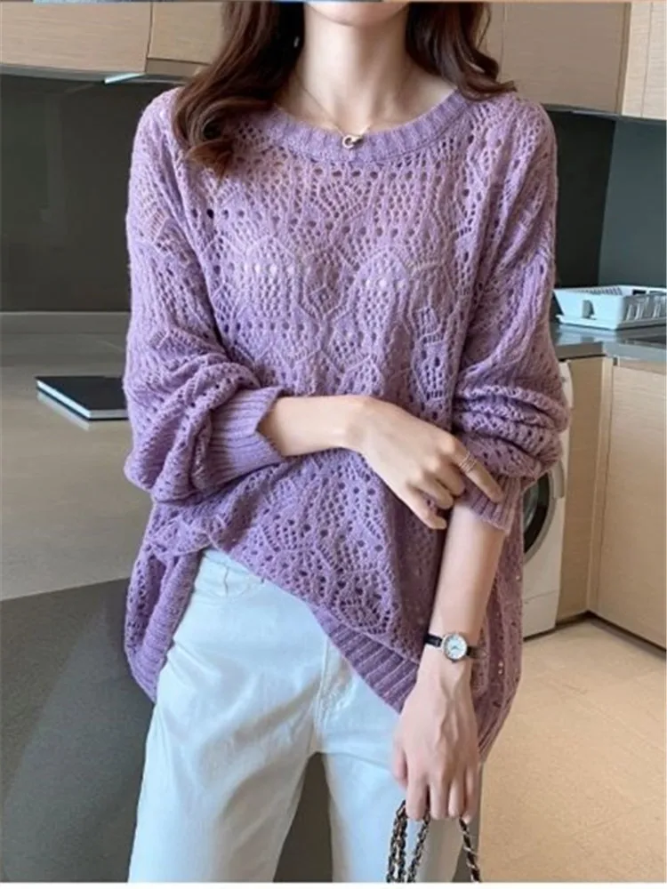 

Vintage Pullover Korean Women's Sweater 2024 Trend Fashion Sweaters Yellow Autumn Pink Crochet Tops Knitted Clothes Kawaii Tops