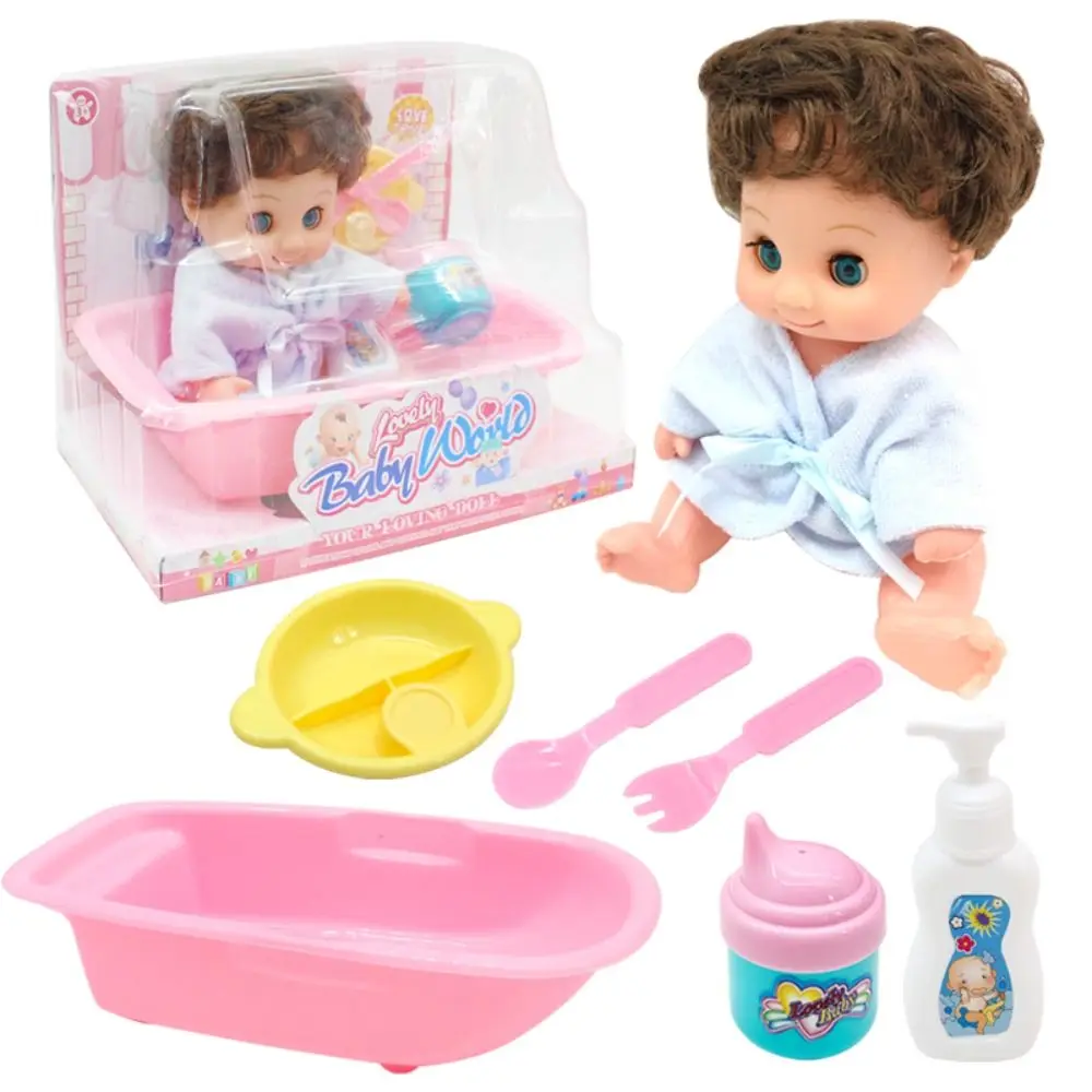 3D Pretend Play Simulation Baby Enamel Doll Beautiful Cute Baby Dolls Playset Take a Bath Rotatable Joint Dress Up Toys Toddler