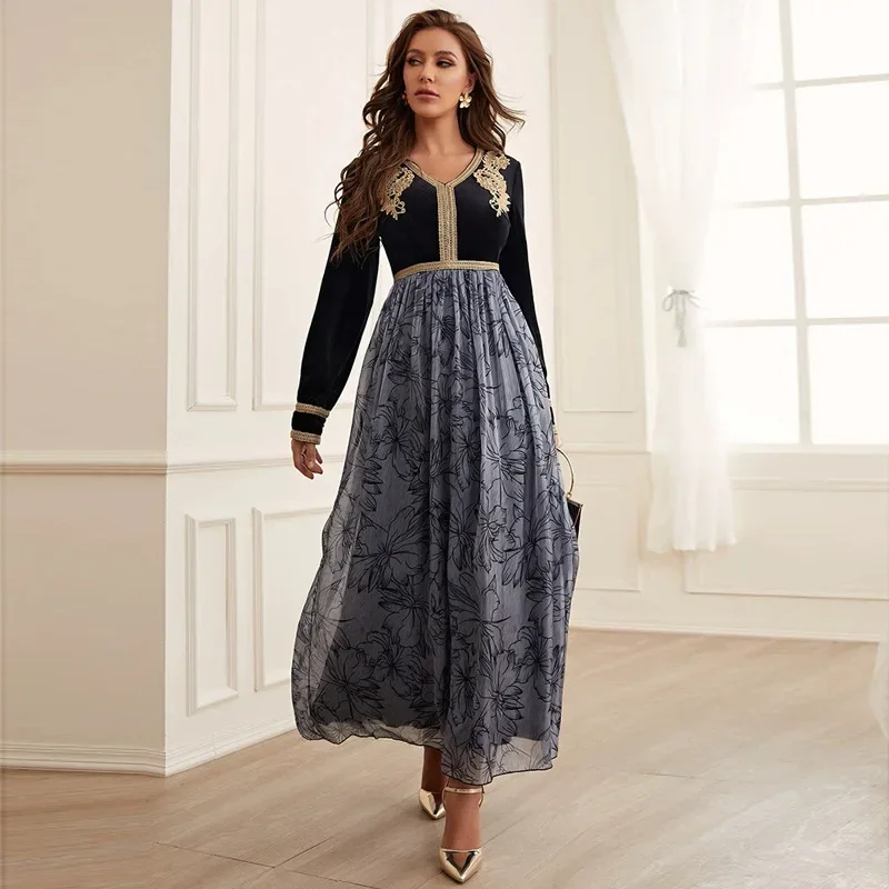 Lace Elegant Style 2023 Autumn and Winter New Palace Style Patchwork Organze Dress High Waist