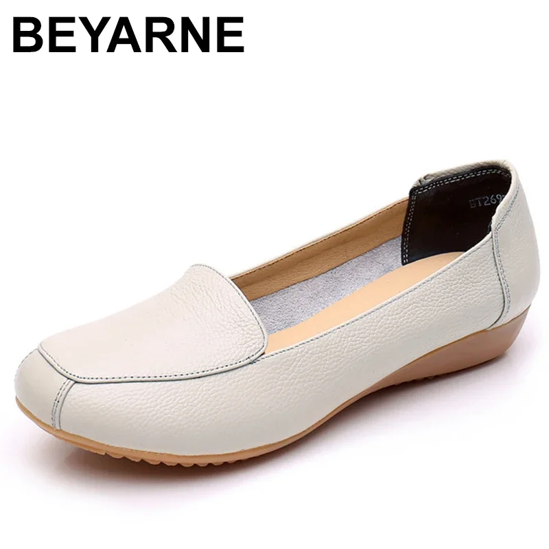 Women\'s Female Ladies Mother Woman Flats Shoes Loafers Genuine Leather Slip On Summer Round Toe Size 35-41 2695