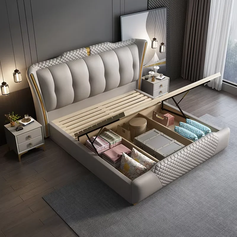 Drawers Storage Bed Frame Headboard Platform Elegant Modern Nightstands Bed Frame Full Size Bedroom Cama De Casal Home Furniture