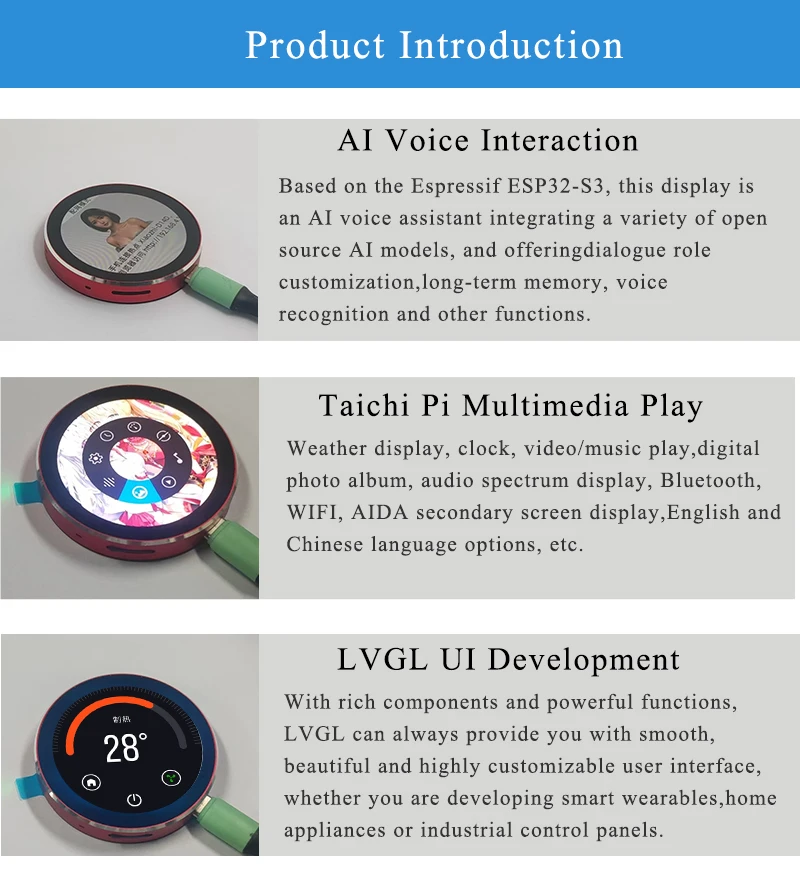 Picture 6: ESP32-S3 1.8inch AMOLED Touch Display 466×466 Round Touch Screen Deepseek AI Xiaozhi WiFi BLE5 Ar-duino LVGL Smart Module