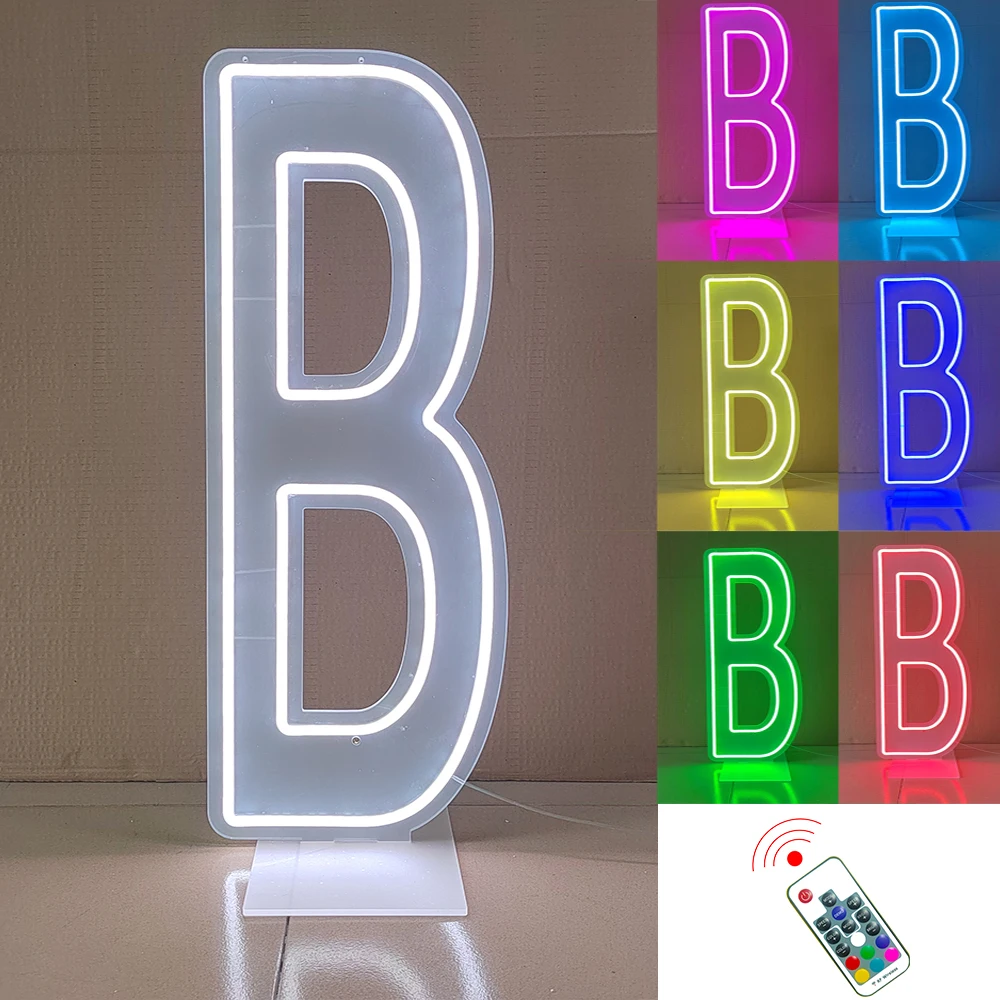 Wholesale Big Size LED Light 26 Letters A-Z Neon Sign for Birthday Party Wall Mount and Stand Night Light Clear Backboard
