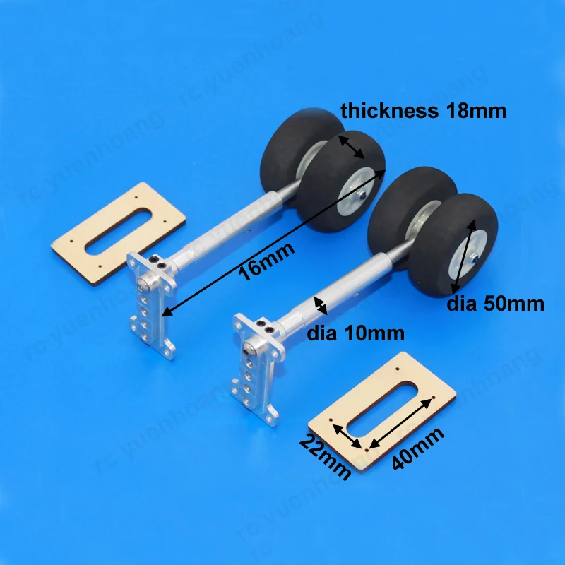 Train d'atterrissage avant/arrière en métal absorbant les chocs, longueur 140/160mm avec roue de diamètre 50mm, pièces de bricolage pour modèle d'avion à voilure inférieure, 1 paire