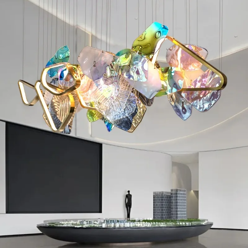 Nordic simple art design exquisite color handmade glass pendant & hanging adjustable height rotatable seat 100% custom