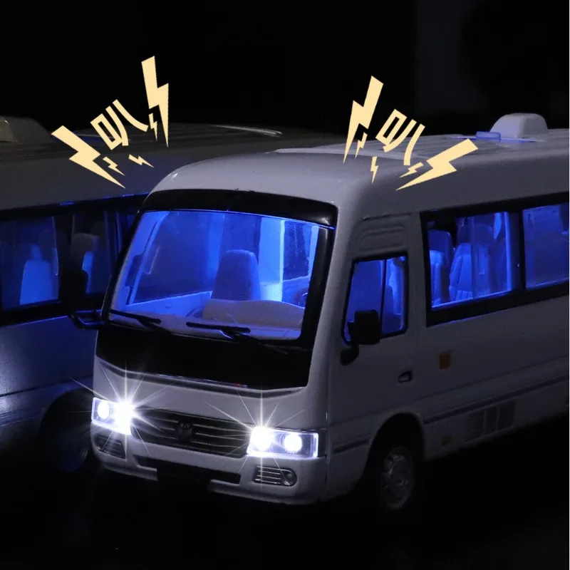 Simulation 1:24 Toyota Coaster Bus Alloy Model Sound and Light Pull Back Toy Car Collection Miniature Voiture Children Boy gift