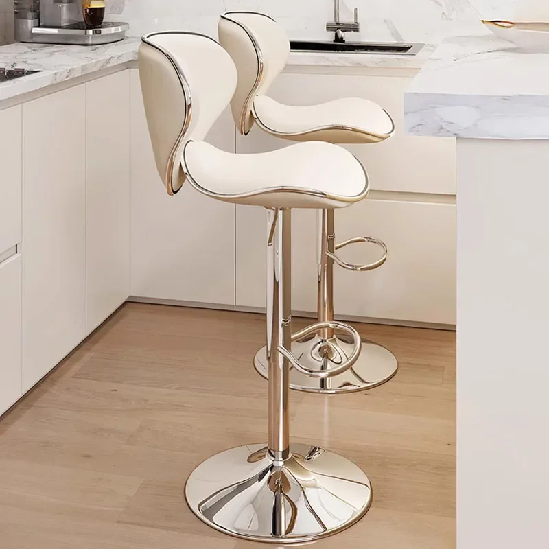 Luxury Metal Bar Stool Modern Design Back Adjustable Height Party Chairs White Rotatable Taburetes De Bar Home Furniture