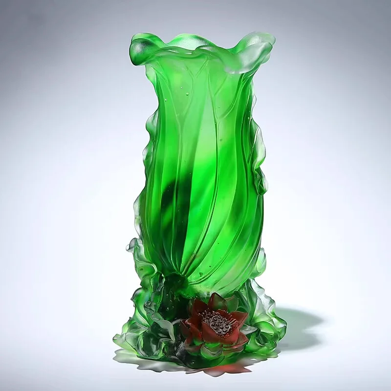 G599 intangible cultural heritage crystal glazed lotus large vase decoration living room entrance collection art